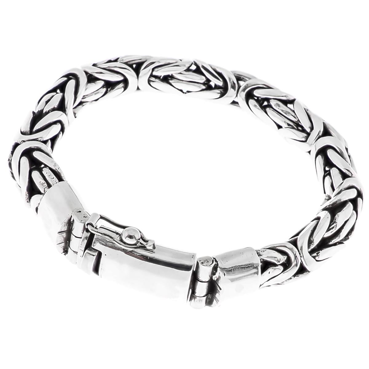 12mm Mens Oval Byzantine Bali Handmade Chain 925 Sterling Silver Bracelet, 8-10"