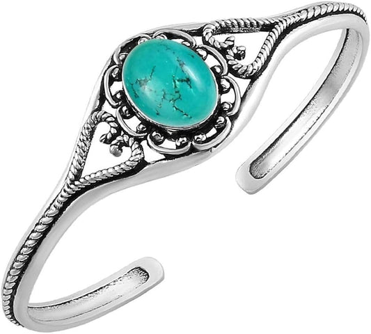 5.80 Cts Natural Turquoise 925 Silver Plated Handmade Boho Cuff Bangle For Women, Green Stone December Birthstone Bangle Jewelry Gifts For Her Wife Women Sister Girfriend