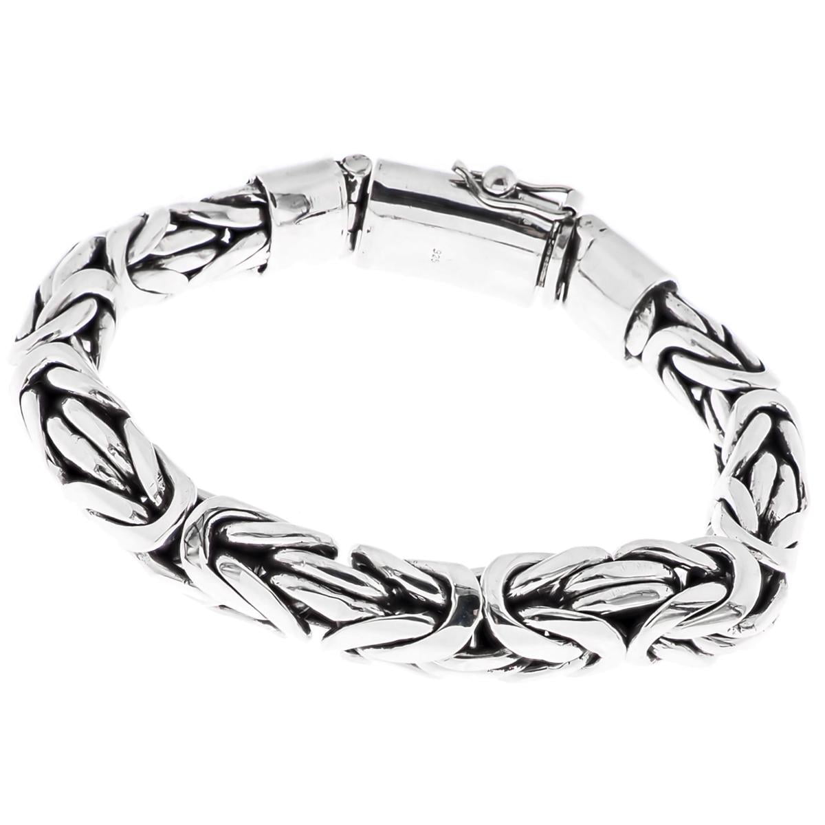 12mm Mens Oval Byzantine Bali Handmade Chain 925 Sterling Silver Bracelet, 8-10"