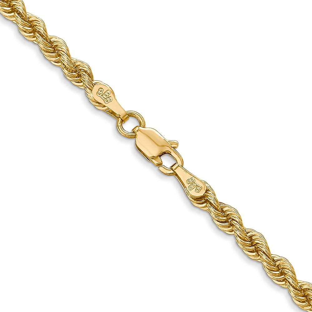 14k Yellow Gold Solid 3mm Handmade Regular Rope Chain Necklace 18 Inch Lobster Claw Jewelry Gifts for Women