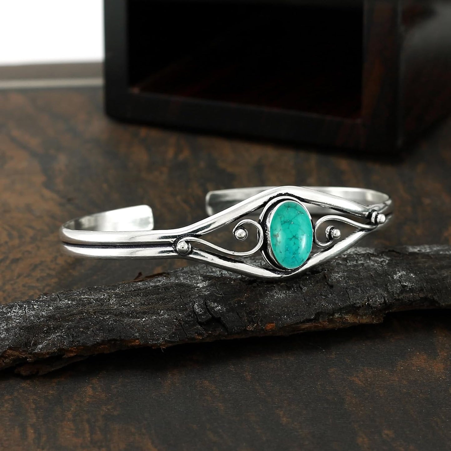 925 Silver Plated Turquoise Bangle Jewelry For Women Handmade Vintage Boho Style Cuff Bangle